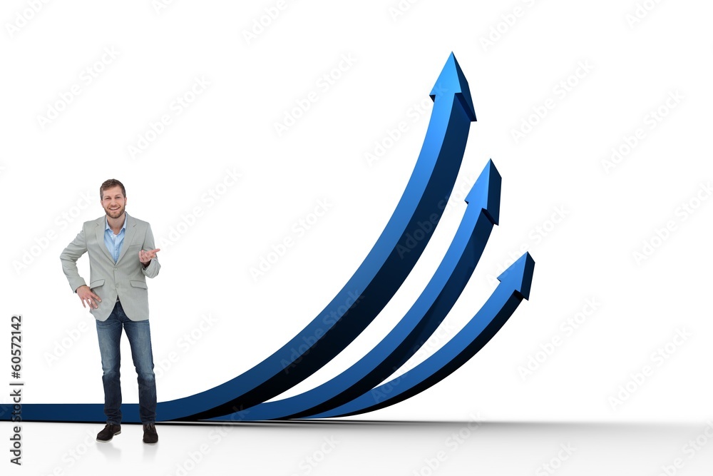 Composite image of stylish man smiling and gesturing Composite image of stylish man smiling and gesturing