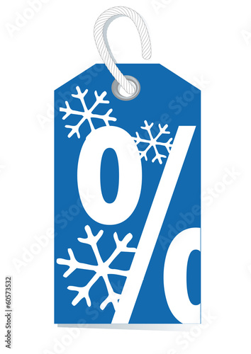 blue decorative price label, percentage sign, winter sale