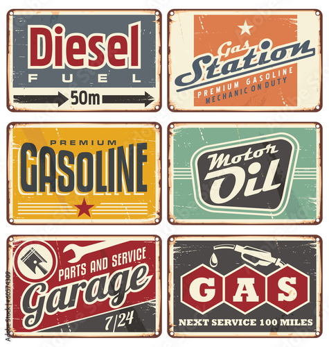 Gas stations and car service vintage tin signs photo