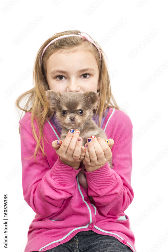 Mädchen, Kind, Hundebaby, Welpe, isoliert Mädchen, Kind, Hundebaby, Welpe, isoliert