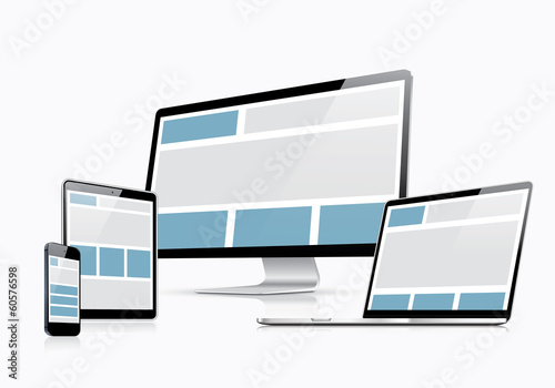 Responsive web design vector template with laptop, tablet