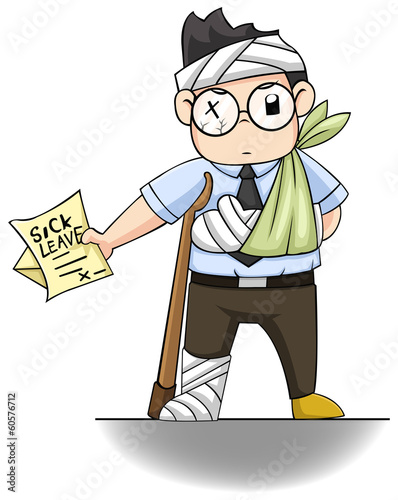 Office guy is handing a 'sick leave' letter for his injuries.
