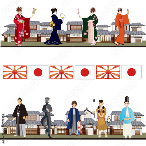 様々な日本の職業　町並み　Japan and Japanese ：separated layers
