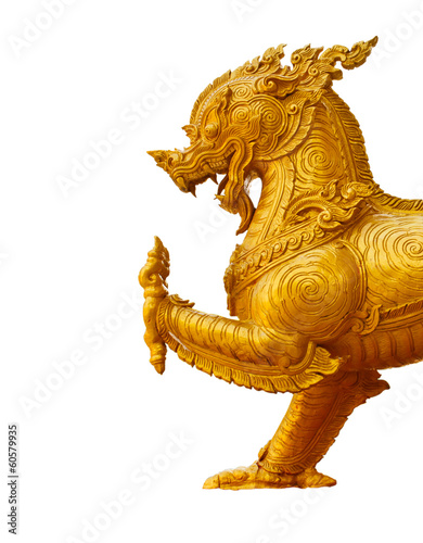 Thai golden lion statue style on white background