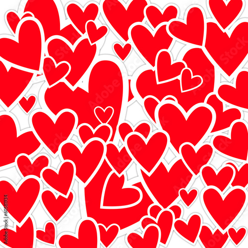 Romantic background with red heart shapes made of paper