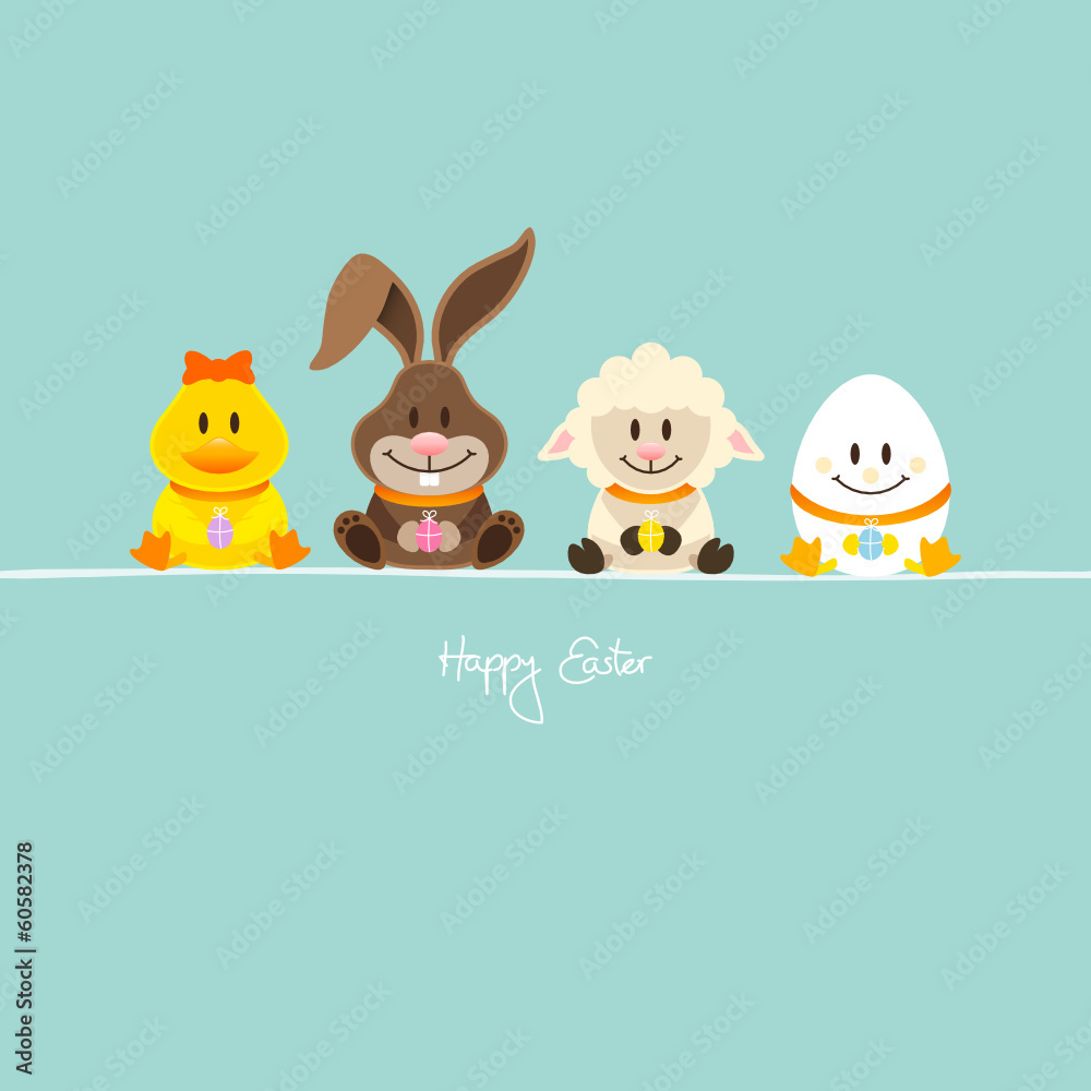 Duck, Bunny, Lamb & Egg With Eggs Retro Duck, Bunny, Lamb & Egg With Eggs Retro