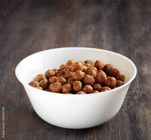 Bowl of chocolate cereal on a table