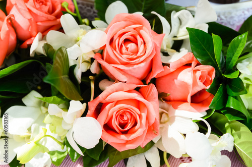 Bunch of pink rose flowers