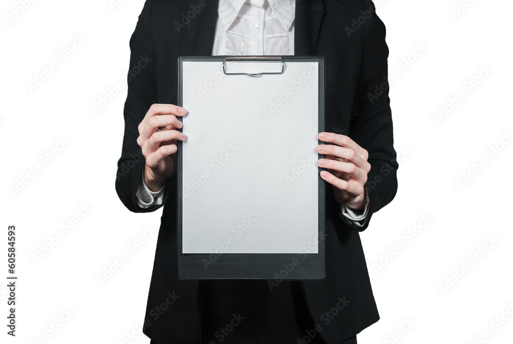 Businesswoman holding the clipboard in her hand Businesswoman holding the clipboard in her hand