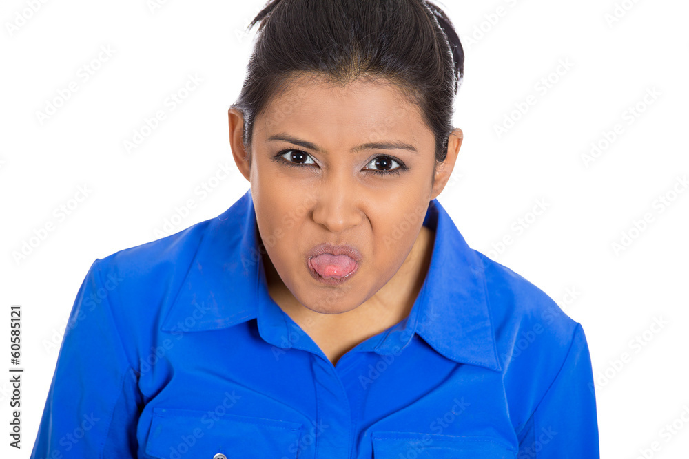 Angry young childish rude bully woman sticking tongue out Angry young childish rude bully woman sticking tongue out