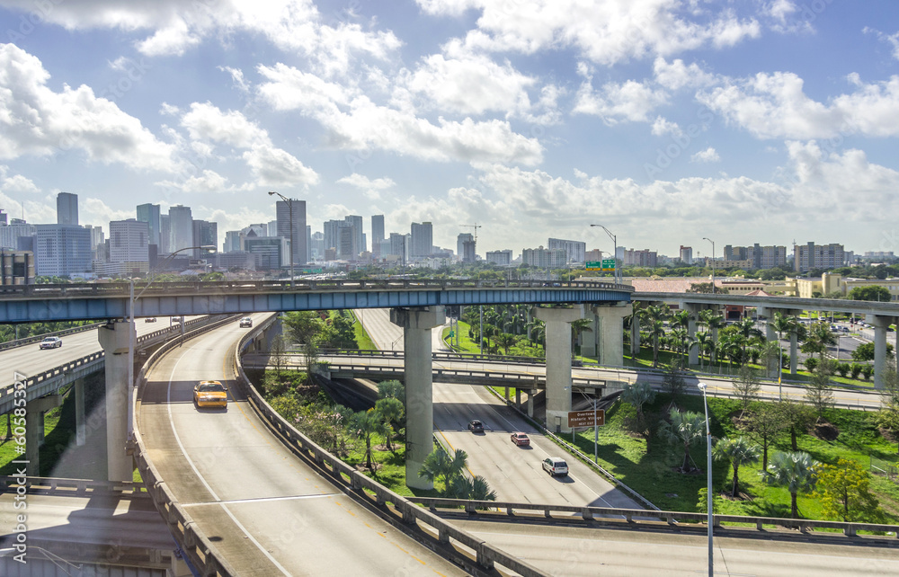 Miami downtown skyline and freeways