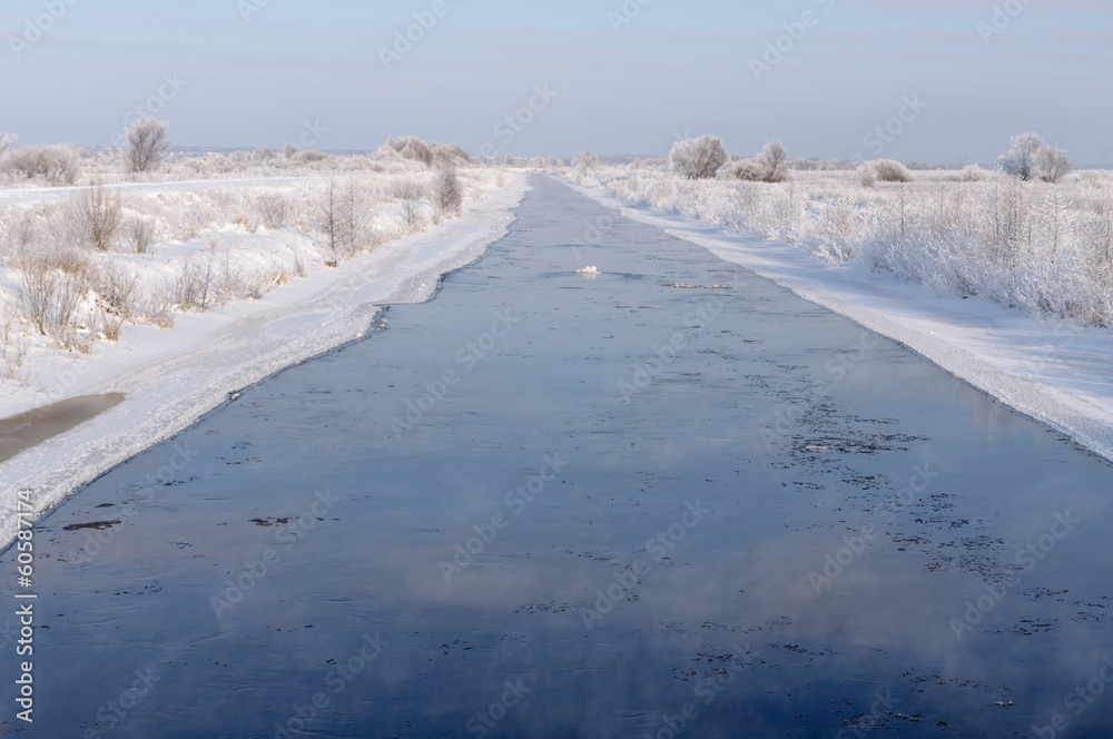small river in winter the floating blocks of ice small river in winter the floating blocks of ice