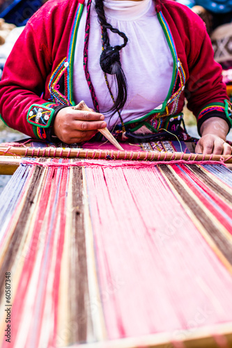 Traditional hand weaving in the Andes Mountains, Peru