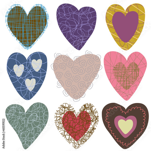 Collection of hand-drawn hearts
