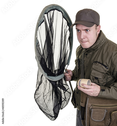 naturalist, entomologist. Man holding butterfly net