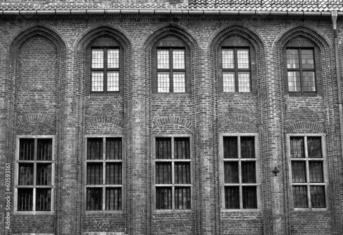 black and white gothic City Hall in Torun, Poland.