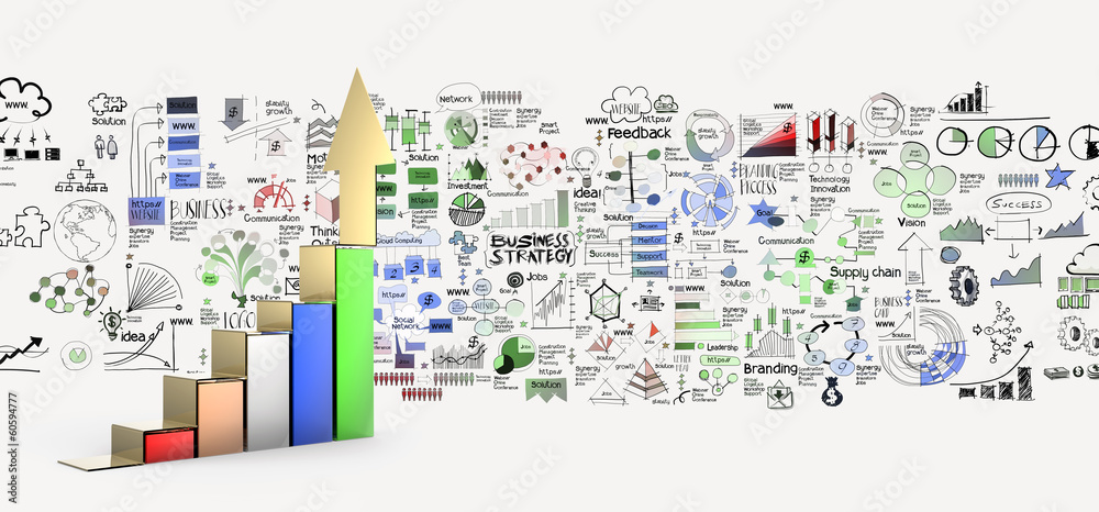 business graph 3d and hand drawn business strategy as concept