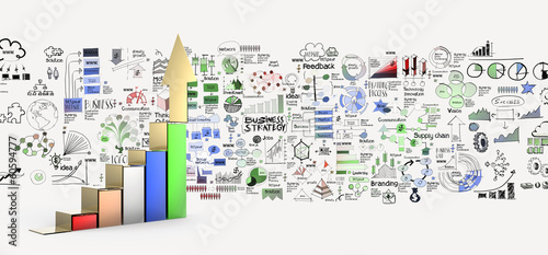 business graph 3d and hand drawn business strategy as concept