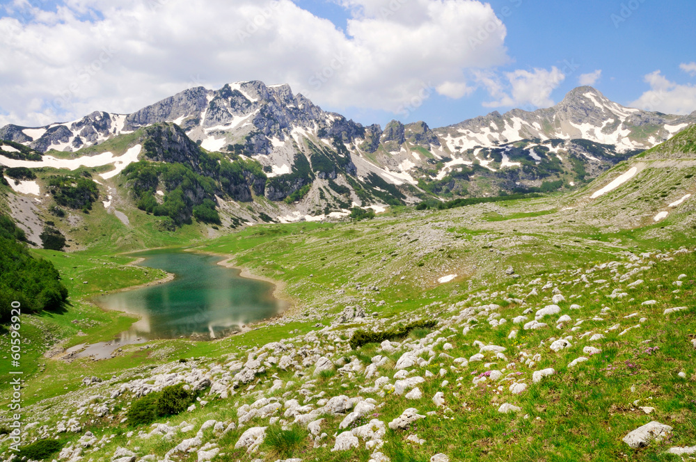 Mountain peaks with lake