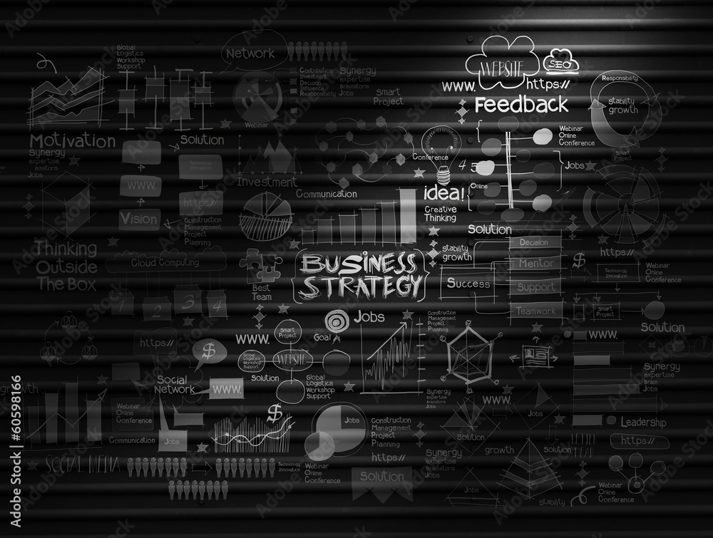 Fototapeta premium hand drawn business strategy on dark texture background as conce