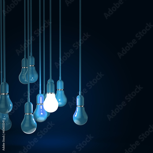 creative idea and leadership concept with 3d blue light bulb