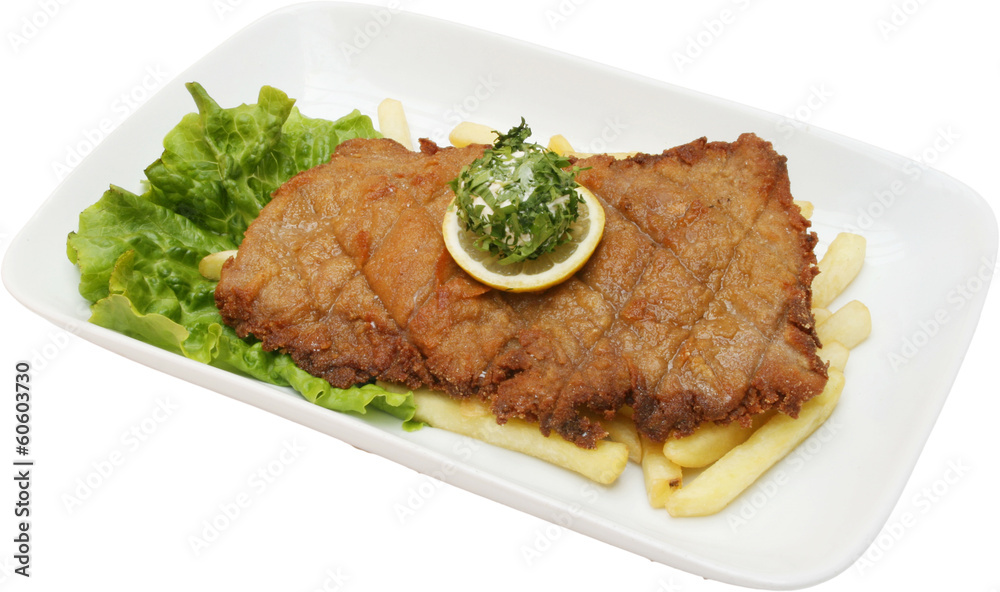 Meat pork cutlet with potatoes chips Meat pork cutlet with potatoes chips