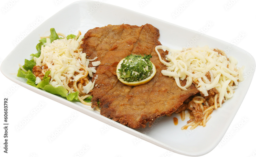 Meat pork cutlet with yellow cheese and vegetables Meat pork cutlet with yellow cheese and vegetables