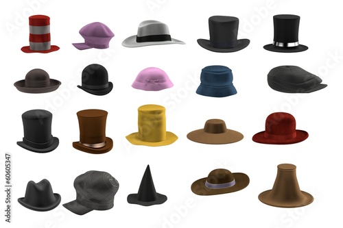 realistic 3d render of hat set