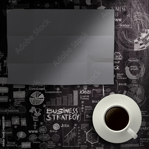 blank dark sheet paperon hand drawn business strategy background