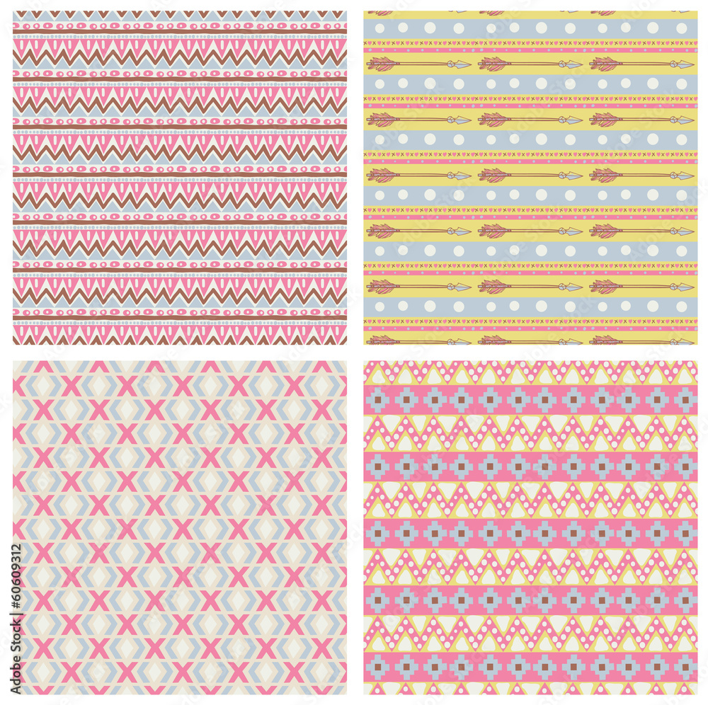Hipster seamless tribal patterns with geometric elements and arr