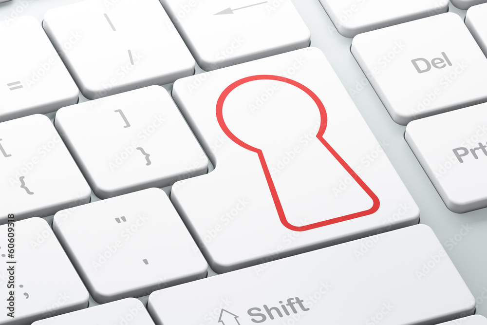 Information concept: Keyhole on computer keyboard background Information concept: Keyhole on computer keyboard background