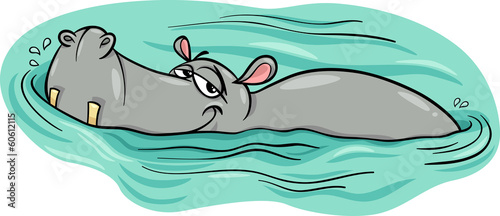 hippo or hippopotamus in river cartoon