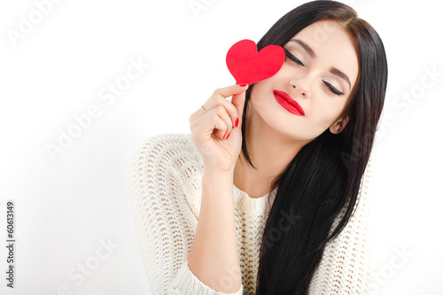 Portrait of Love and valentines day woman holding heart smiling