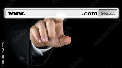 Man accessing a domain name on a virtual screen