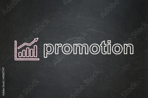 Advertising concept: Growth Graph and Promotion on chalkboard