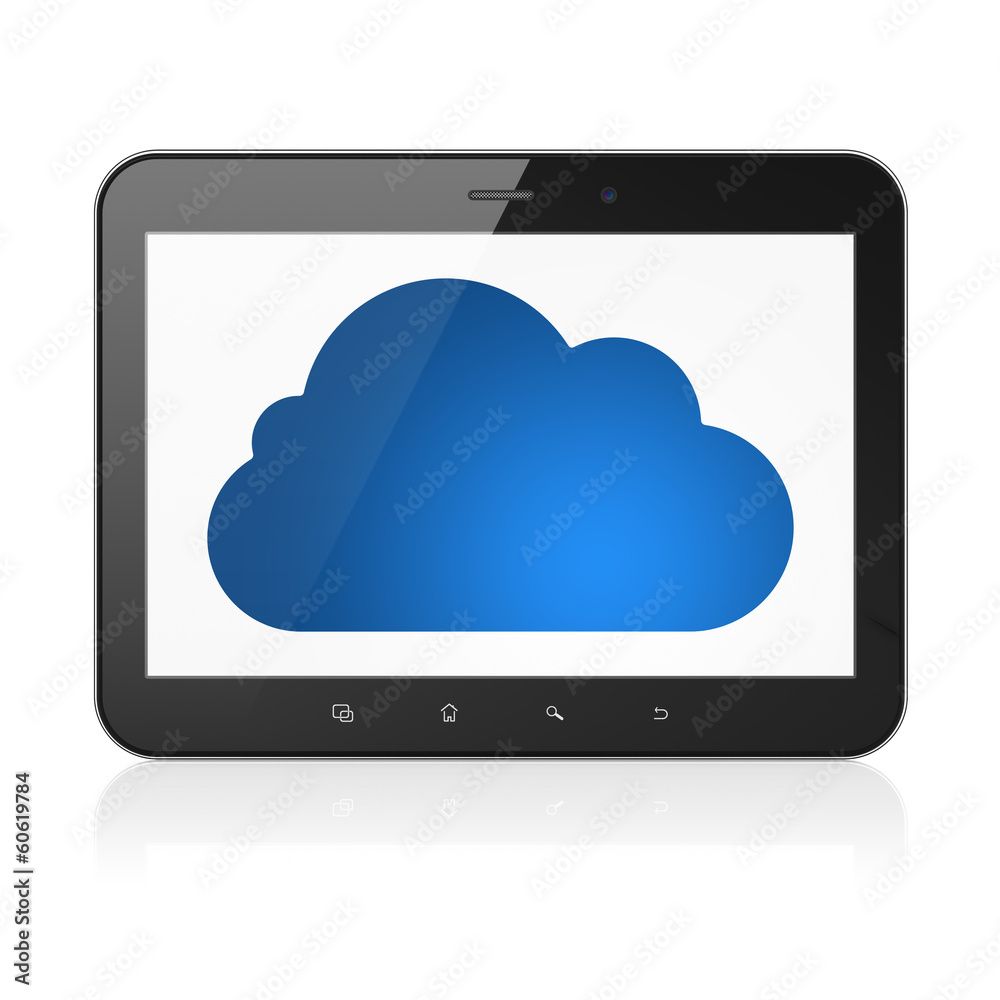 Cloud networking concept: Cloud on tablet pc computer Cloud networking concept: Cloud on tablet pc computer
