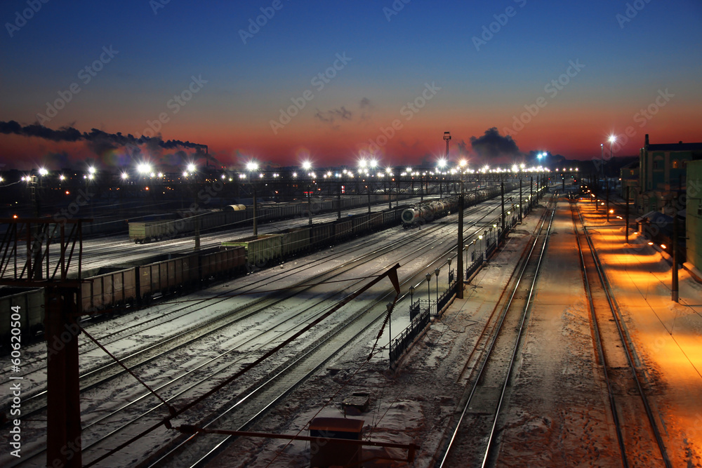 Railway station at sunrise