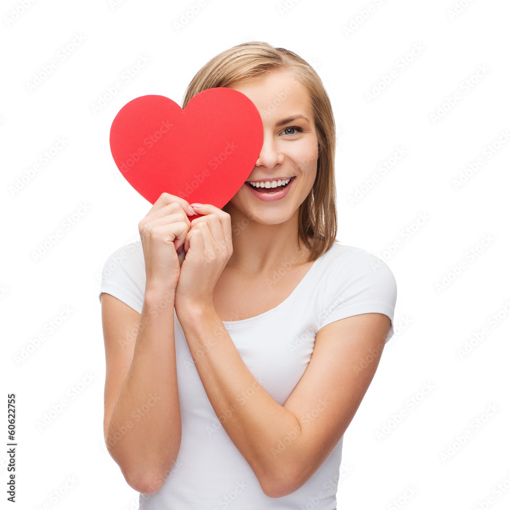 smiling woman in white t-shirt with heart smiling woman in white t-shirt with heart