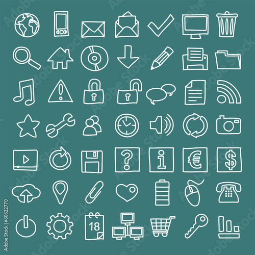 49 iconos web dibujados a mano