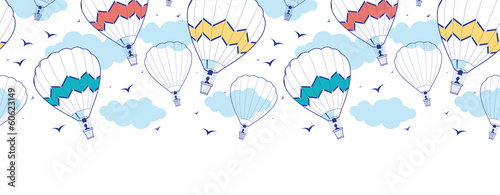 Fototapeta Vector colorful hot air balloons horizontal border seamless