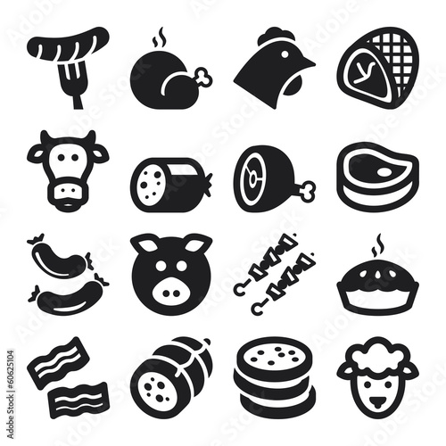 Quadro em tela Meat flat icons. Black