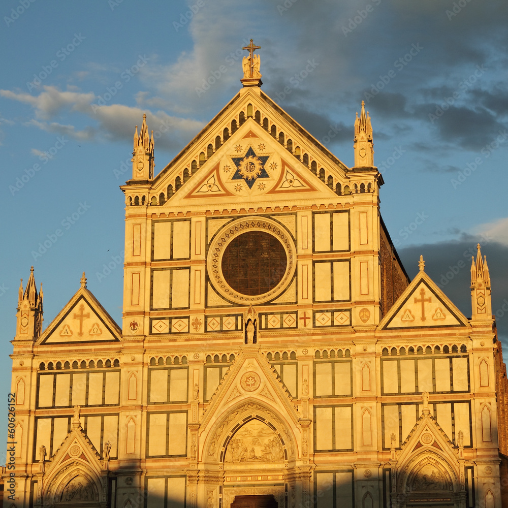 facade of Basilica di Santa Croce in sunset light