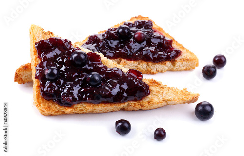 Delicious toast with jam isolated on white