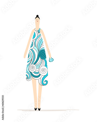 Beautiful woman in blue dress for your design