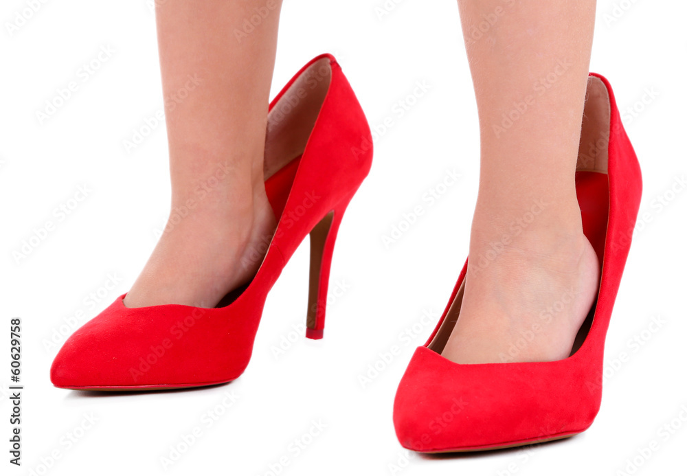 Little girl in red shoes isolated on white Little girl in red shoes isolated on white