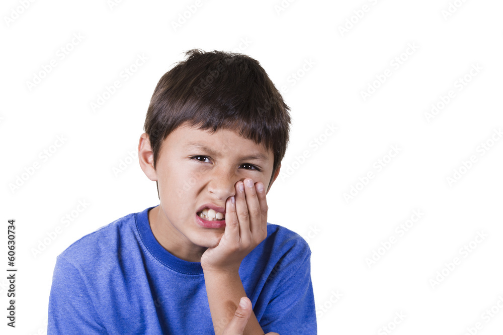 Young boy with toothache - on white background Young boy with toothache - on white background