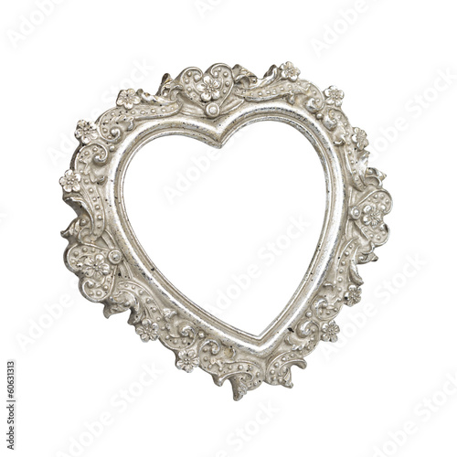Old silver heart picture frame with clipping path