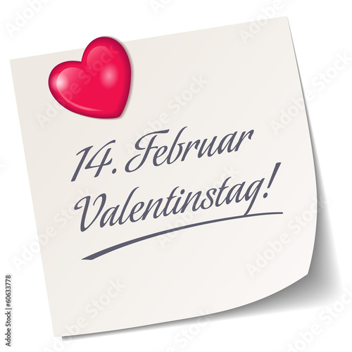 Notizzettel mit Terminserinnerung für den Valentinstag