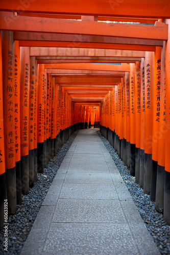 Red Tori Gate at Fushimi Inari Shrine in Kyoto, Japan
