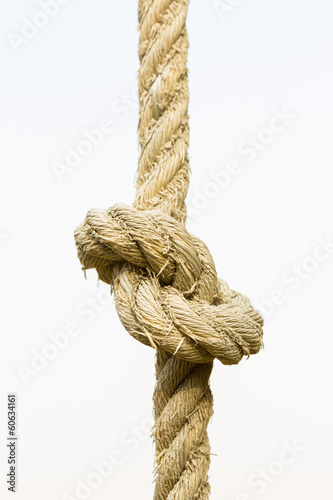 Closeup knotted Rope on White background